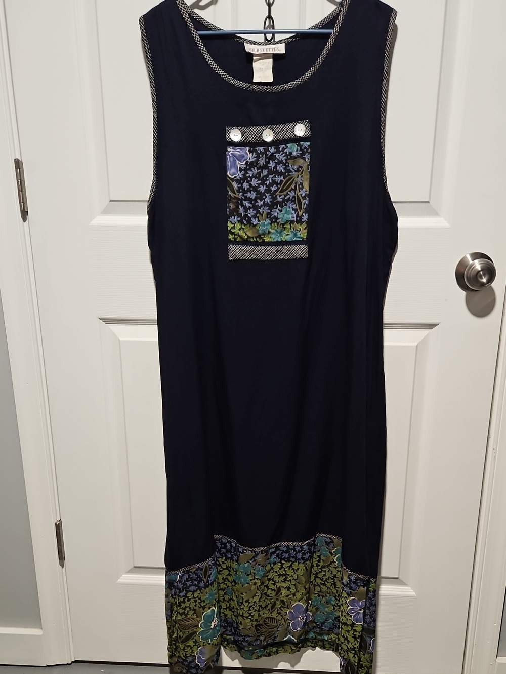 VTG 90s Silhouettes Mixed Media Patchwork Maxi Dress Blue Floral Cottagecore